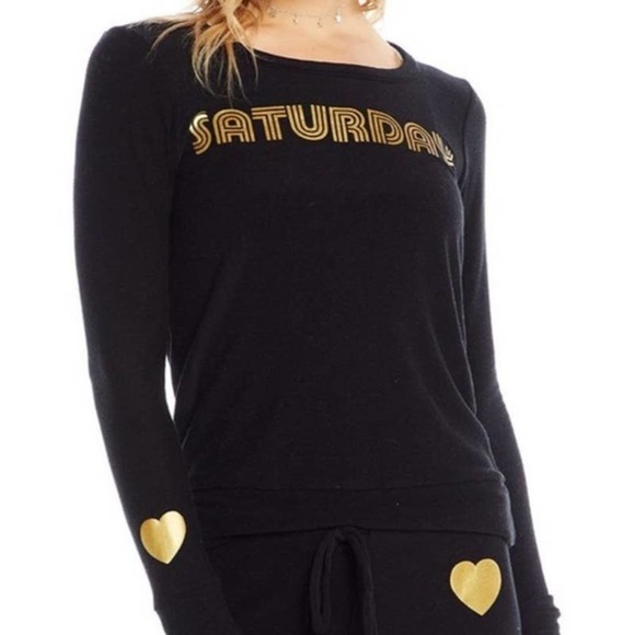 Chaser NWOT Saturday Heart Crew Neck Long Sleeve Sweatshirt Black Size Small - Picture 1 of 6